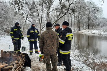 Strażacy wspierają żołnierzy Wojska Polskiego usuwając zakrzaczenia i konary wzdłuż linii brzegowej rzeki Bug