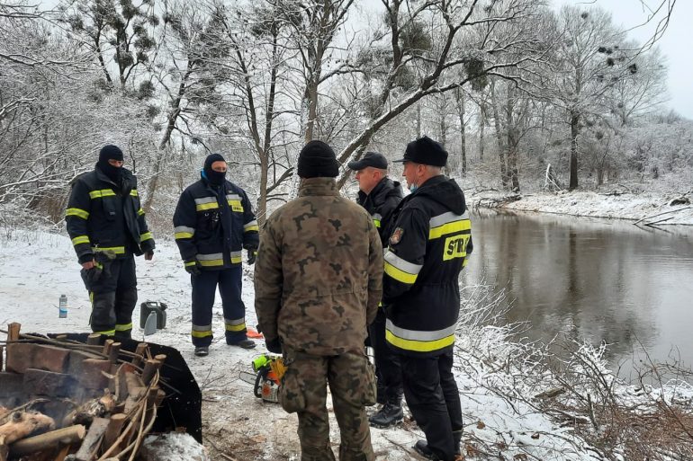 Strażacy wspierają żołnierzy Wojska Polskiego usuwając zakrzaczenia i konary wzdłuż linii brzegowej rzeki Bug