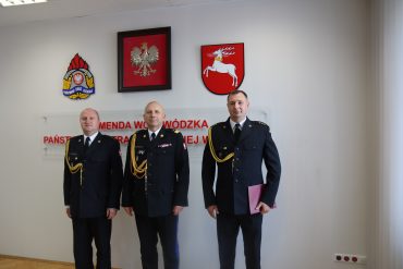 Komendant PSP w Łukowie brygadier Paweł Wysokiński, Lubelski Komendant Wojewódzki PSP nadbrygadier Grzegorz Alinowski, pełniący obowiązki zastępcy komendanta powiatowego PSP w Łukowie kapitan Konrad Turski
